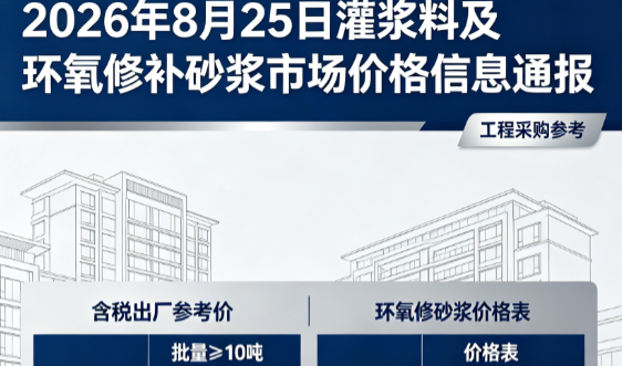 江苏2026年8月25日灌浆料及环氧修补砂浆市场价格信息通报